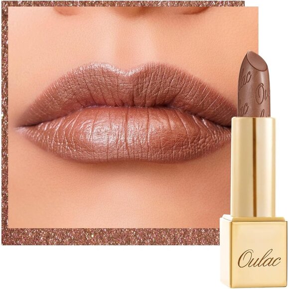 🆕 Metallic Shine Brown Lipstick Moisturizing Creamy Formula Vegan Full-Coverage - Picture 1 of 9